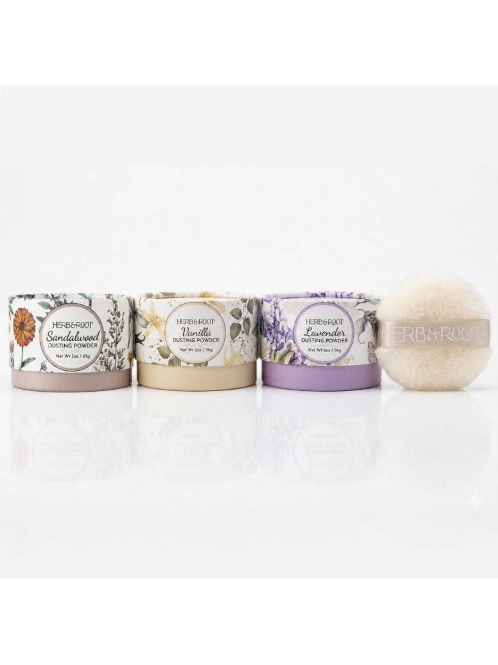 Talc-Free Travel Size Dusting Powder Gift Set with Puff - Sandalwood, Vanilla